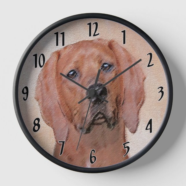 Redbone Coonhound Painting - Cute Original Dog Art Clock (Front)