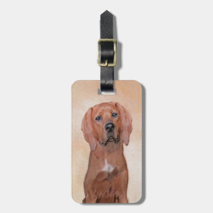 Redbone Coonhound Painting - Cute Original Dog Art Luggage Tag