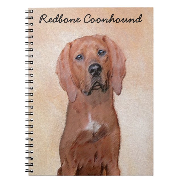 Redbone Coonhound Painting - Cute Original Dog Art Notebook (Front)
