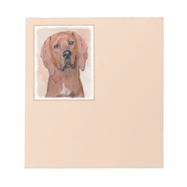 Redbone Coonhound Painting - Cute Original Dog Art Notepad (Front)