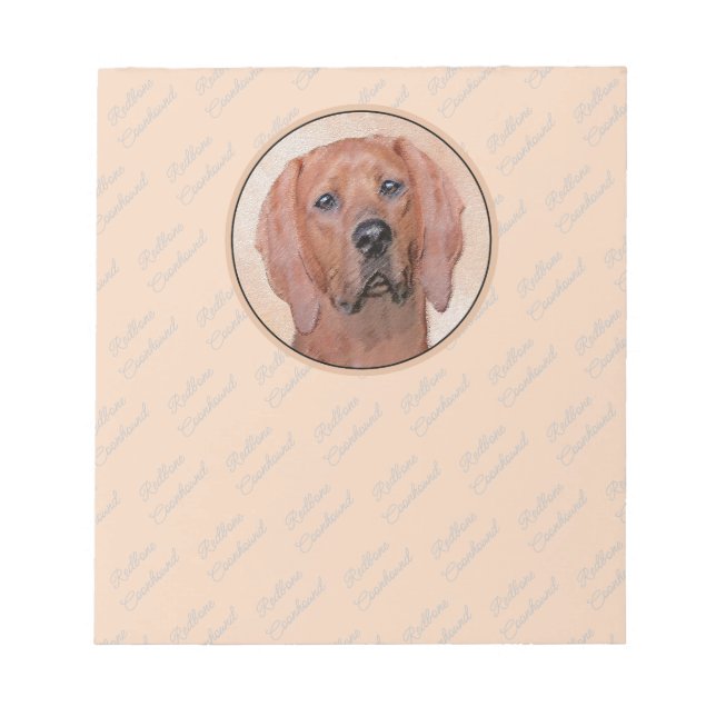 Redbone Coonhound Painting - Cute Original Dog Art Notepad (Front)