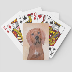 Redbone Coonhound Painting - Cute Original Dog Art Playing Cards