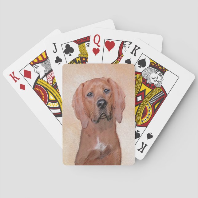 Redbone Coonhound Painting - Cute Original Dog Art Playing Cards (Back)