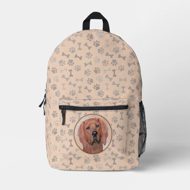 Redbone Coonhound Painting - Cute Original Dog Art Printed Backpack (Front)