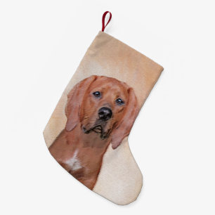 Redbone Coonhound Painting - Cute Original Dog Art Small Christmas Stocking