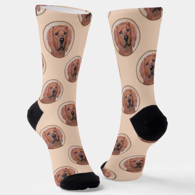 Redbone Coonhound Painting Cute Original Dog Art Socks (Angled)