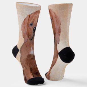 Redbone Coonhound Painting - Cute Original Dog Art Socks