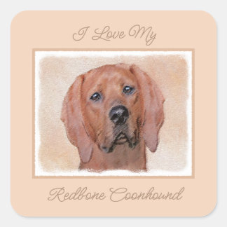 Redbone Coonhound Painting - Cute Original Dog Art Square Sticker