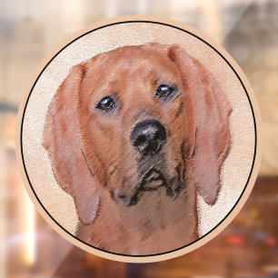 Redbone Coonhound Painting - Cute Original Dog Art Window Cling