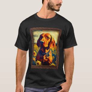 Redbone Coonhound Painting Sunflower Flower Mum Wo T-Shirt