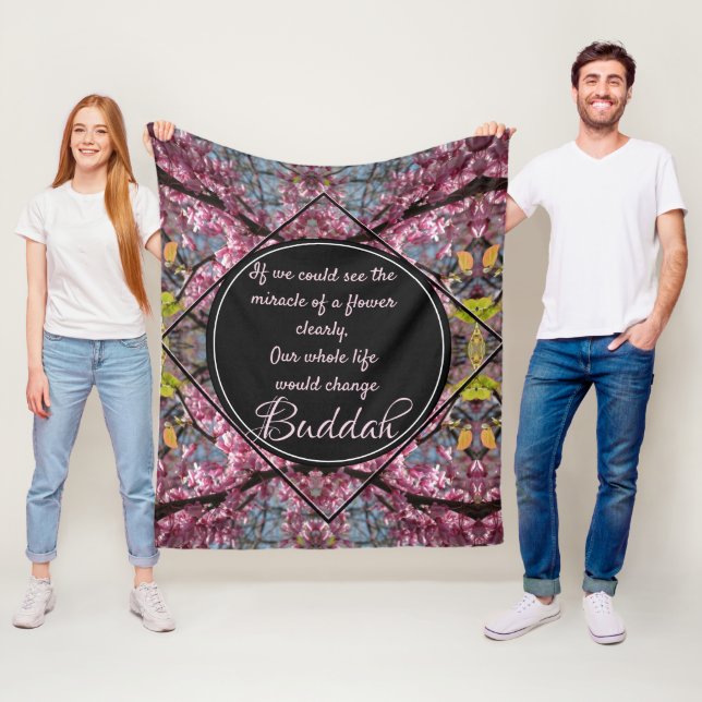 Redbud Branches Budda Flower Quote Fleece Blanket (In Situ)
