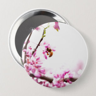 Redbud & honeybee in Springtime 10 Cm Round Badge