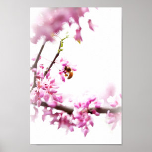 Redbud & honeybee in Springtime Poster