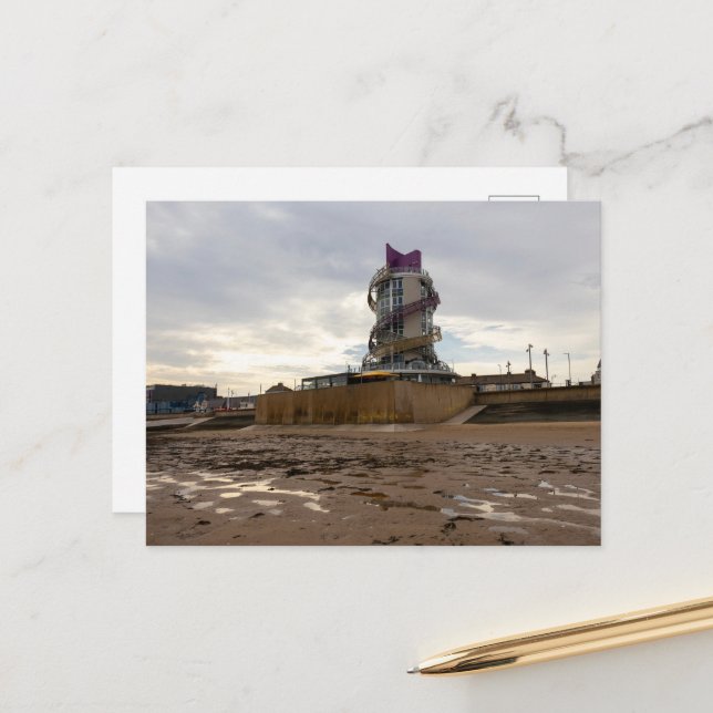 Redcar Beach and Beacon Postcard (Front/Back In Situ)