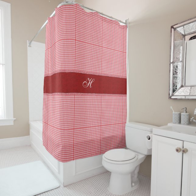 Redcheckered Shower Curtain with Initial (In Situ)