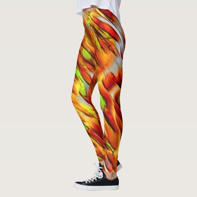 Reddish and chromed yellow stains, hot colours leggings (Left)