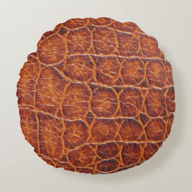 Reddish Brown Alligator Skin Print Round Cushion (Front)