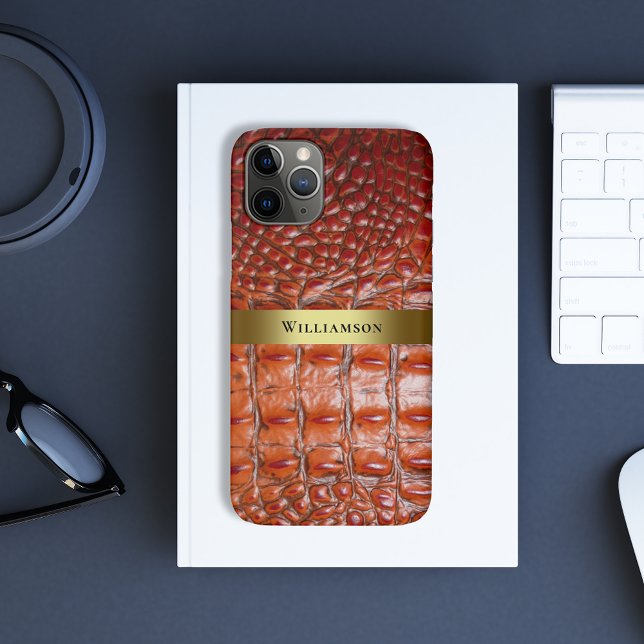 Reddish Brown Reptile Digital Leather Gold Metal Case-Mate iPhone Case (Creator Uploaded)