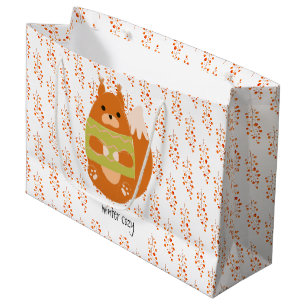 Reddish Brown Squirrel In a Green Sweater Large Gift Bag