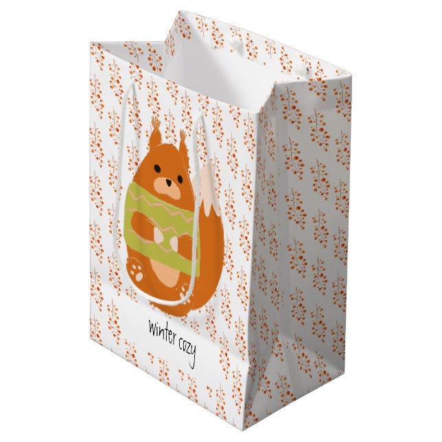 Reddish Brown Squirrel In a Green Sweater Medium Gift Bag (Front Angled)