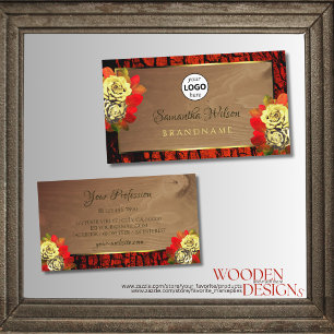 Reddish Brown Tree Bark Wood Grain Logo Floral  Business Card