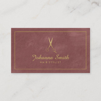 Reddish Canvas Golden Frame & Scissors Hairstylist Appointment Card
