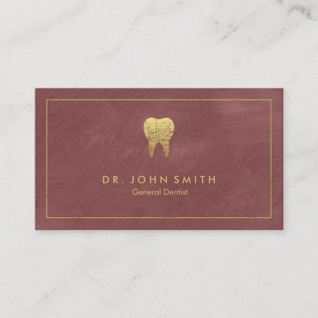 Reddish Canvas Golden Frame & Tooth -  Dentist Appointment Card (Front)