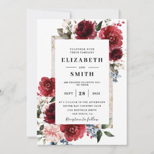Reddish Floral Elegant Rustic White Wedding Invitation