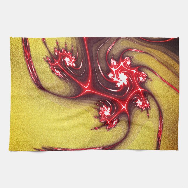 Reddish fractal lizard on ochre sandy texture tea towel (Horizontal)