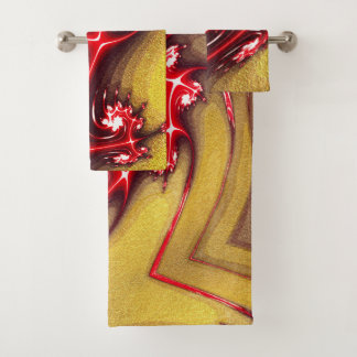 Reddish fractal lizard on soft rough ochre texture bath towel set