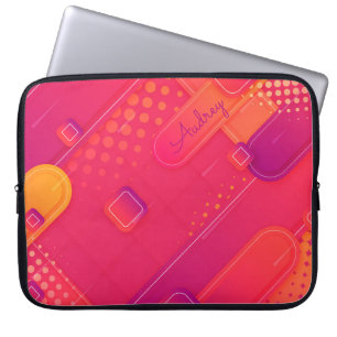 Reddish Halftone Patterns with Custom Name Laptop Sleeve