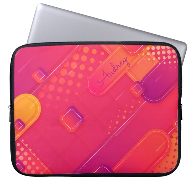 Reddish Halftone Patterns with Custom Name Laptop Sleeve (Front)