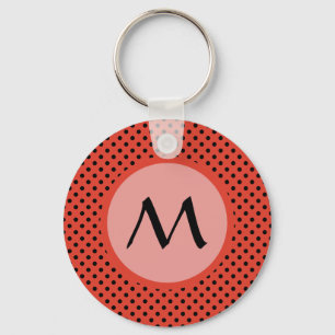 Reddish Orange Polka Dot Monogram Key Ring