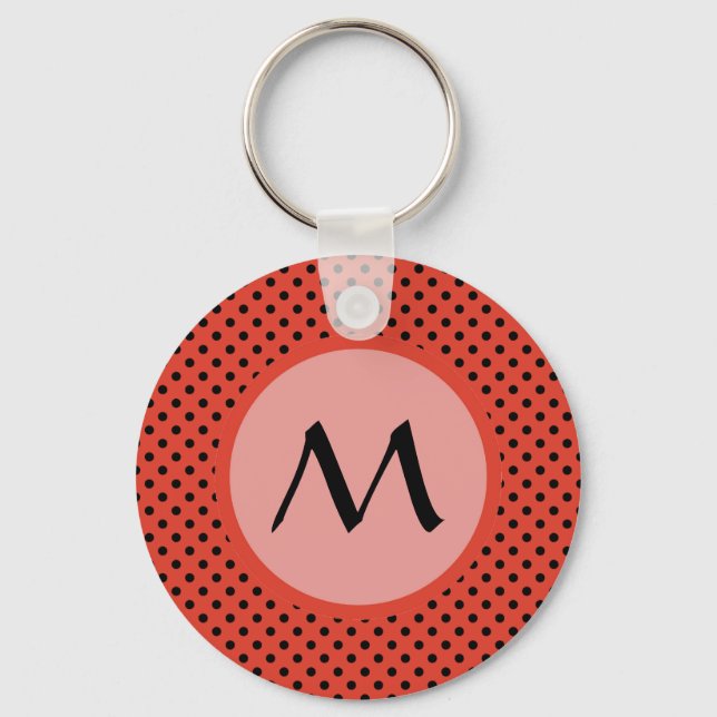 Reddish Orange Polka Dot Monogram Key Ring (Front)