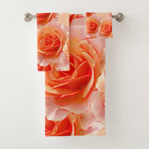 Reddish-Orange Rose Floral Bath Towel Set