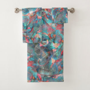 Reddish peach and cyan spots on sketchy rough wall bath towel set