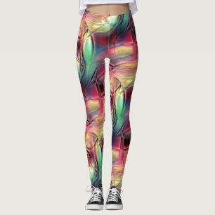 Reddish to green colourful crumpled 'beach cloth'  leggings
