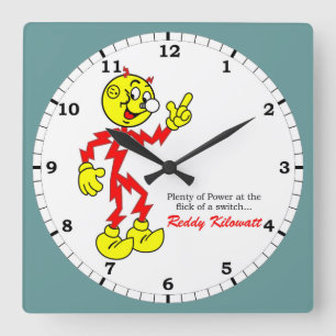 Reddy Kilowatt Pointing, Flick of a Switch Square Wall Clock