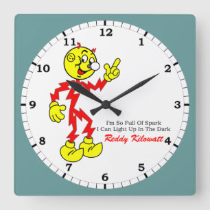 Reddy Kilowatt Pointing, Full of Spark Square Wall Clock