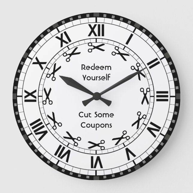 Redeem Yourself - Cut some Coupons Funny Scissors Large Clock (Front)
