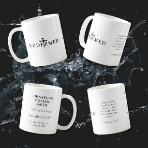Redeemed Bold Typography Personalised Baptism  Coffee Mug