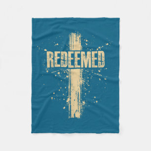 Redeemed Jesus Cross Nails Faith Scripture Design Fleece Blanket