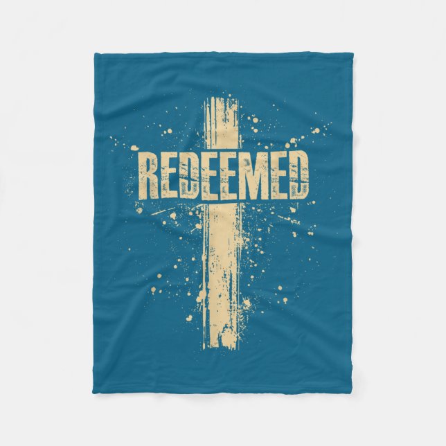 Redeemed Jesus Cross Nails Faith Scripture Design Fleece Blanket (Front)