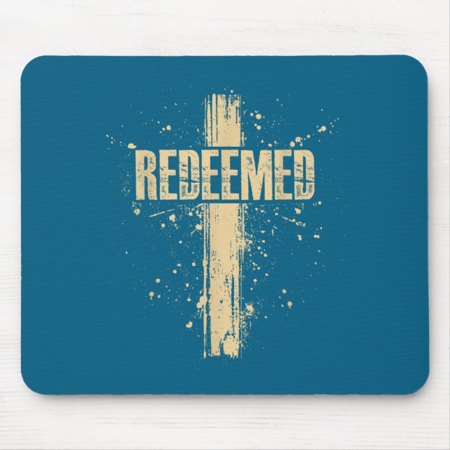 Redeemed Jesus Cross Nails Faith Scripture Design Mouse Mat (Front)