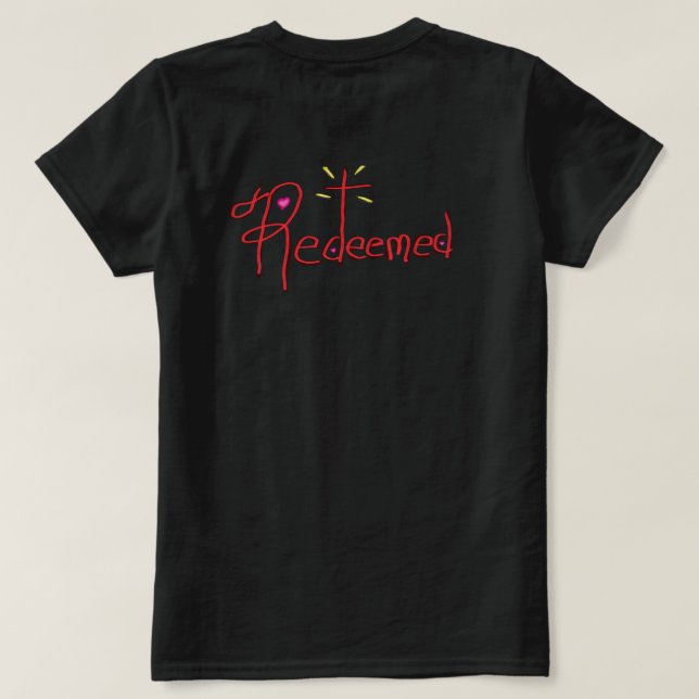 Redeemed with Cross and Hearts Christian  T-Shirt (Design Back)