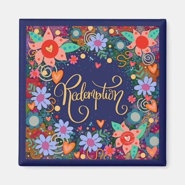 Redemption Pretty Fun Blue Pink Floral Inspirivity Magnet (Front)