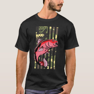 Redfish Fishing Camo American Flag Red Fish Fisher T-Shirt