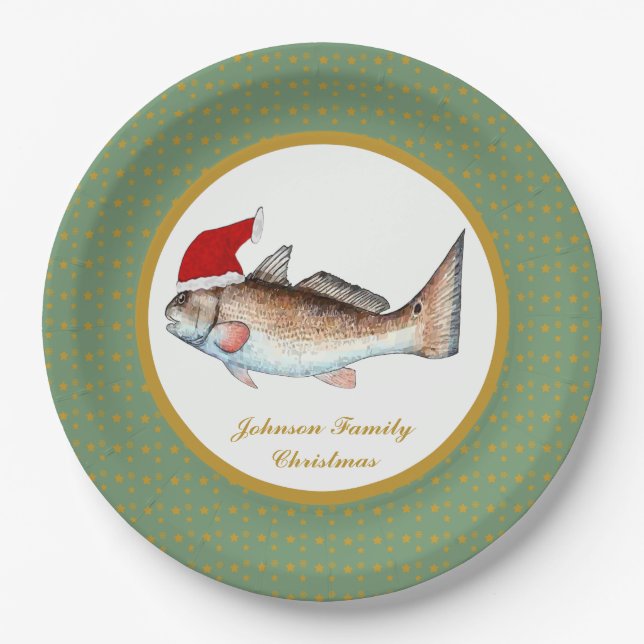 Redfish Santa Christmas Paper Plate (Front)
