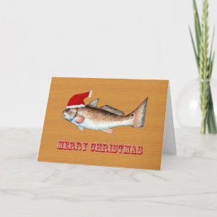 Redfish Santa Hat Christmas Holiday Card