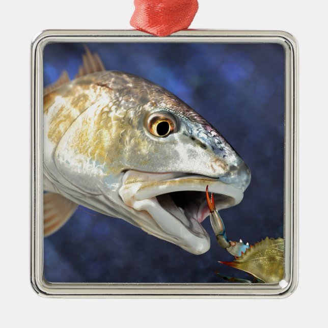 Redfish Strike Metal Tree Decoration (Front)